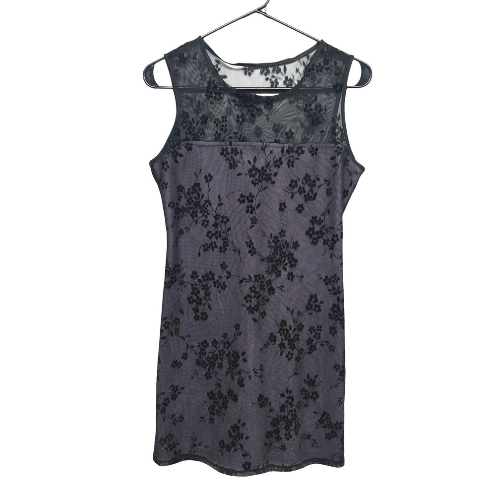 VTG Burnout Sheer Floral Dress XS Black Purple Y2K Goth Grunge Dark Romantic‎